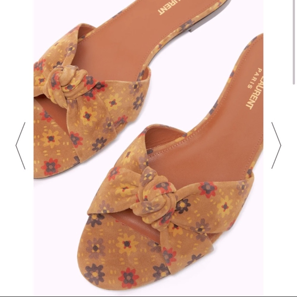 Saint Laurent Floral Sandals - Tan and Multicolor